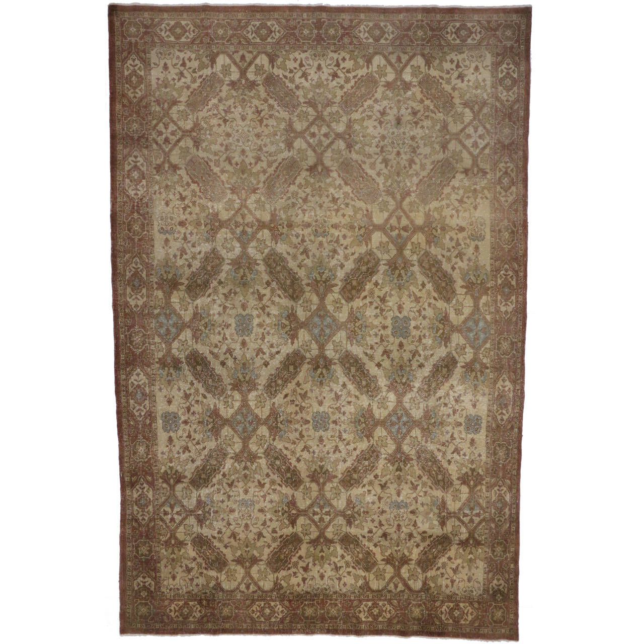 Antique Persian Tabriz Rug with Modern Design in Neutral Colors For