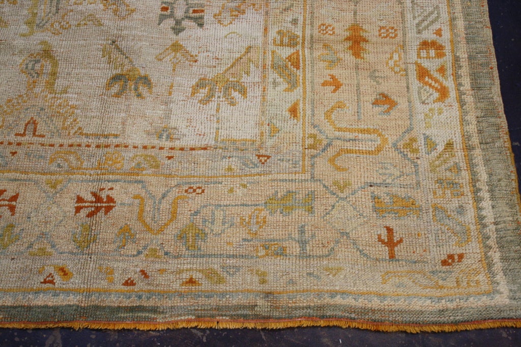 Antique Turkish Oushak Angora Wool Rug with Georgian Chippendale Style For Sale 4