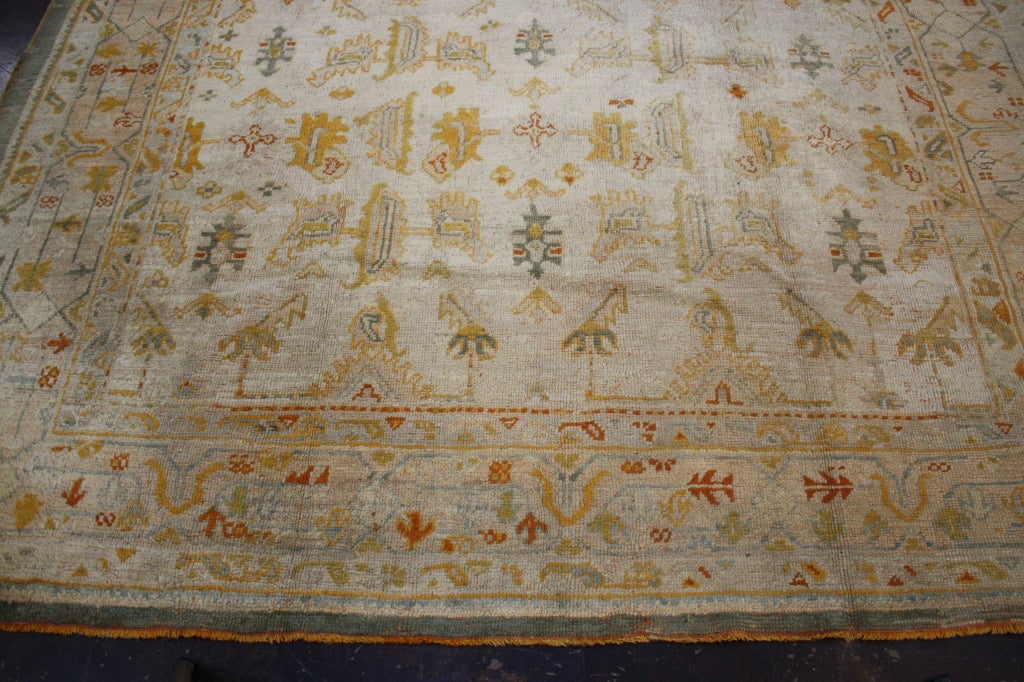 Antique Turkish Oushak Angora Wool Rug with Georgian Chippendale Style For Sale 9