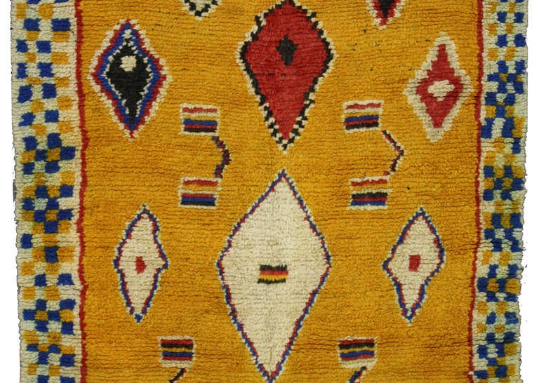 20th Century Vintage Berber Moroccan Rug with Modern Tribal Design, Yellow Moroccan Rug