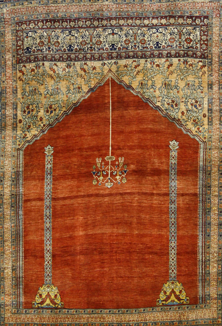 19th Century Haji Jalili Antique Silk Persian Tabriz Prayer Rug