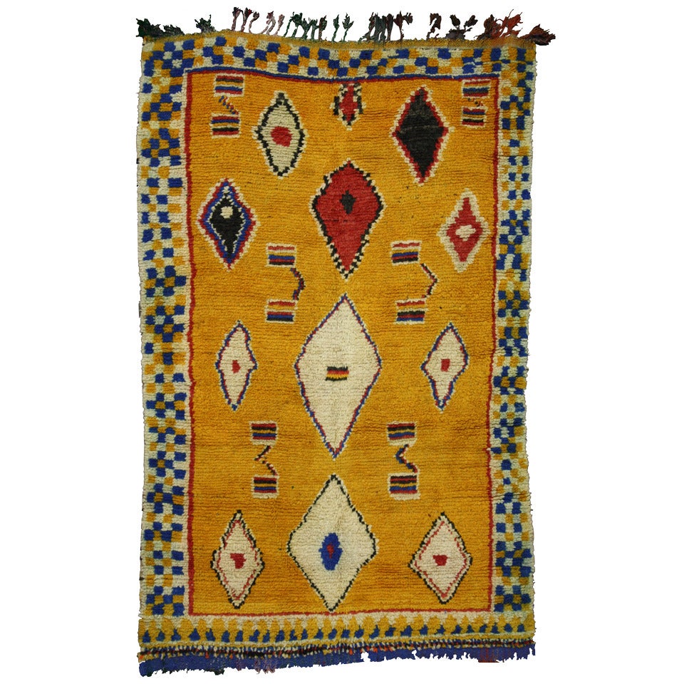 Vintage Berber Moroccan Rug with Modern Tribal Design, Yellow Moroccan Rug