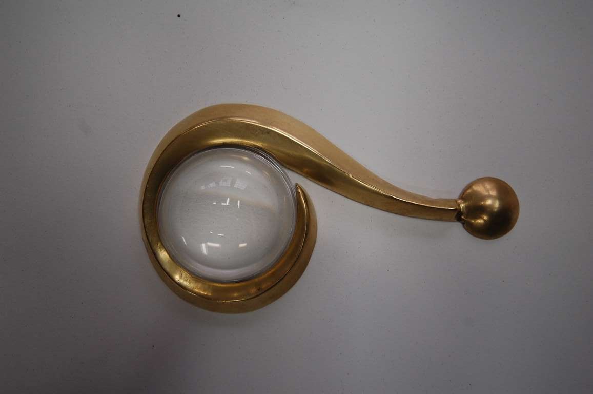 Solid brass Question Mark magnifying glass, Italy, circa 1950. Signed verso 