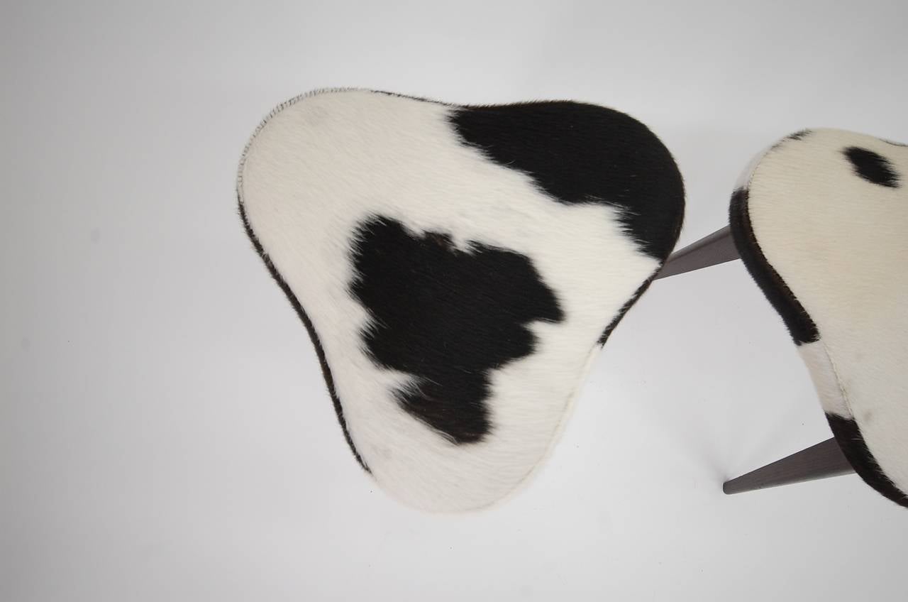 Cowhide Pair of Small Nesting Stools from France For Sale
