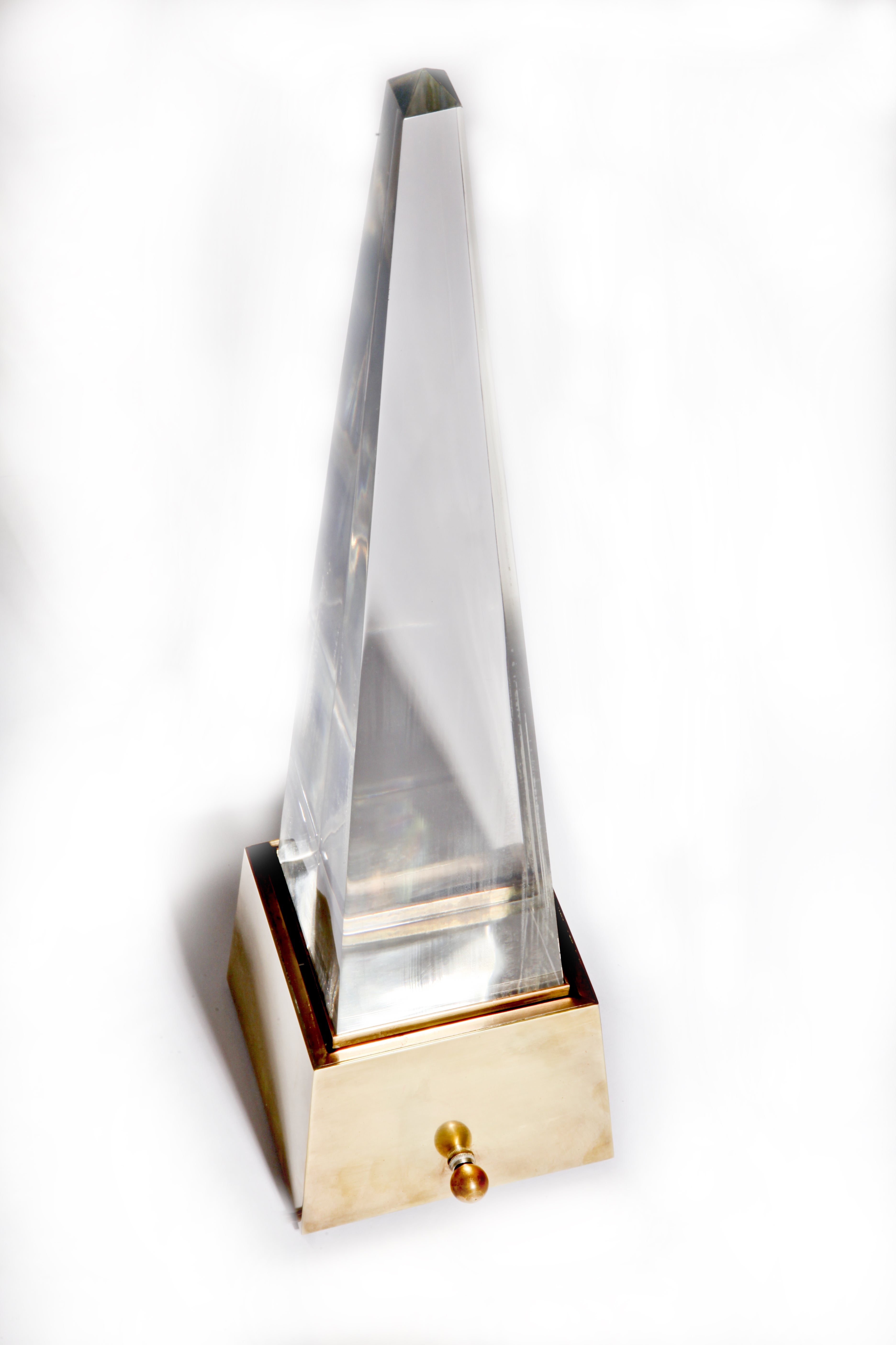 Rare Lucite and Brass Obelisk Lamp by Chapman