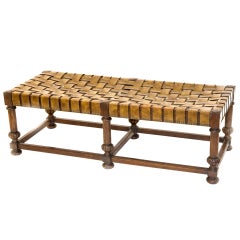 Oak and Leather Bench