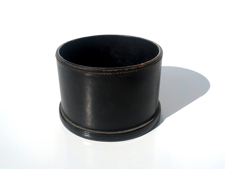 Hand stitched black leather container / desk accessory by Gucci, circa 1970's.