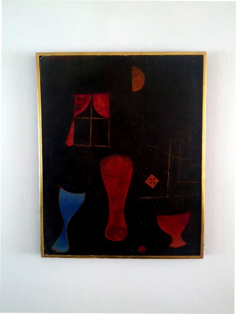 Abstract modernist painting, signed upper left corner Paul Klee 1927 N4

Framed in a simple gilded and black painted wood frame.