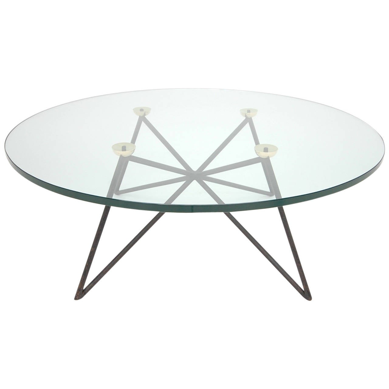 Iron and Brass Glass Top Coffee Table in the Style of Royère For Sale