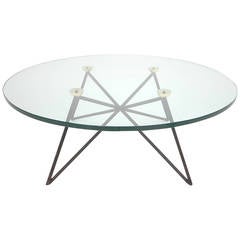Iron and Brass Glass Top Coffee Table in the Style of Royère 2