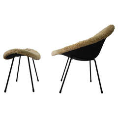Sheep Skin Covered Chair and Ottoman