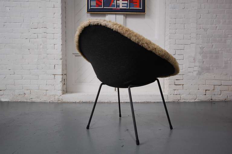 Mid-20th Century Sheep Skin Covered Chair and Ottoman