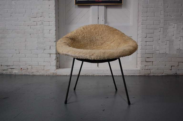 Sheep Skin Covered Chair and Ottoman In Good Condition In Providence, RI