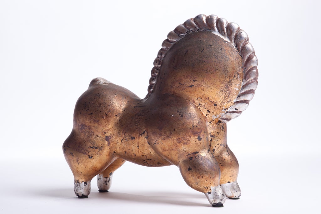 Pair of Ceramic Modernist Horse sculptures circa 1930's, attributed to Russel Wright. Form is very, very similar to Wright's nickel-plated metal 