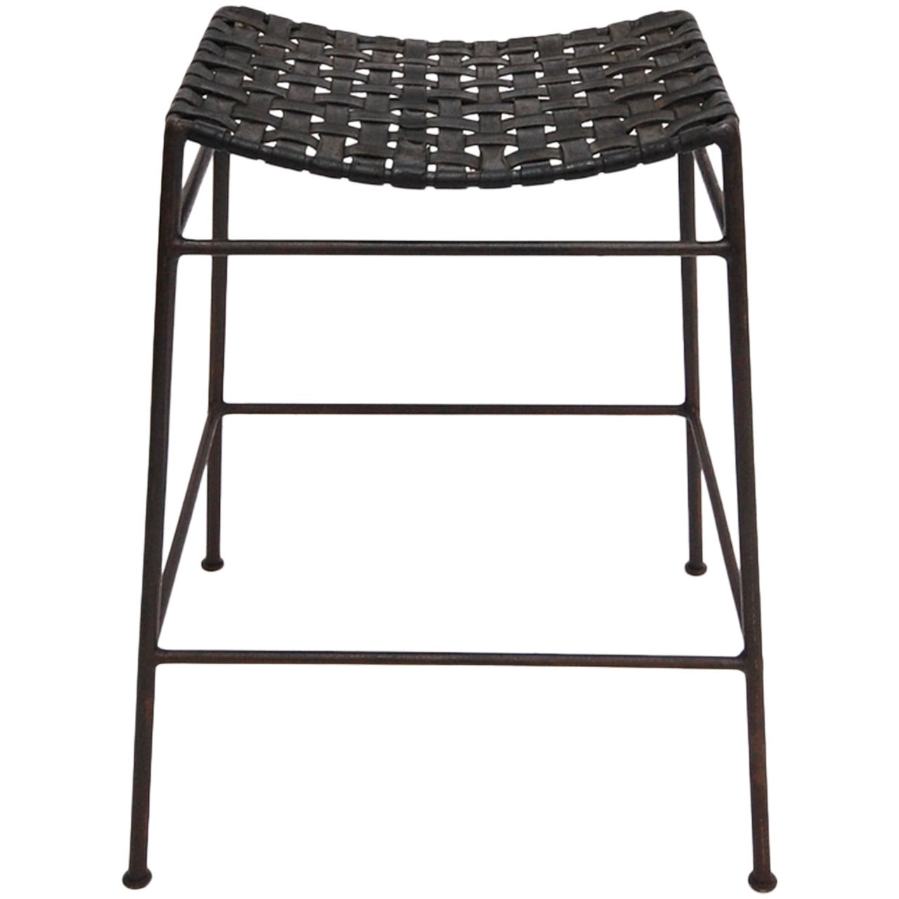 Iron and Leather Stool by Swift and Monell For Sale