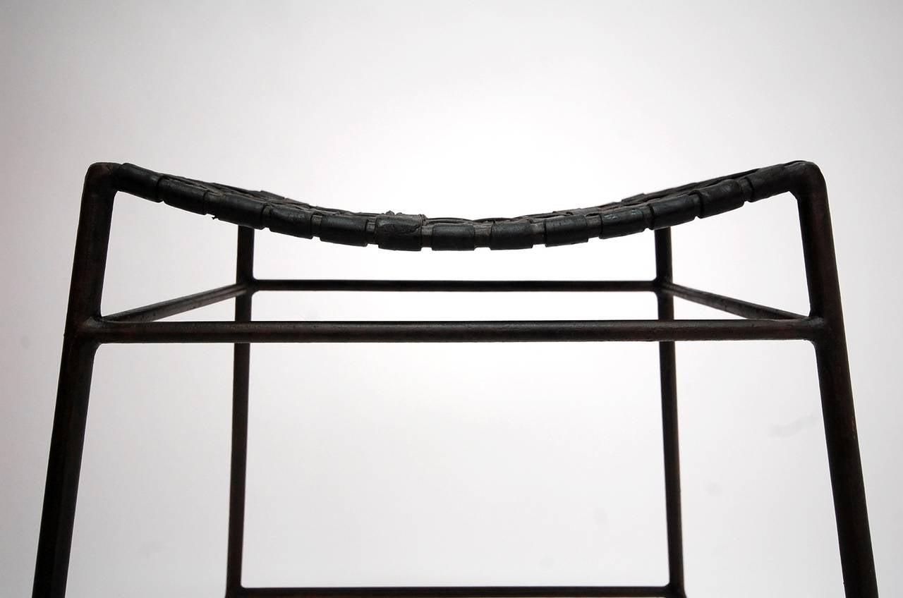 Iron and leather stool designed by Lila Swift and Donald Monell, circa 1950s.

We offer free delivery on most of our items within the Long Island or Greater NYC, northern New Jersey, Connecticut and Massachusetts areas. Please inquire for further