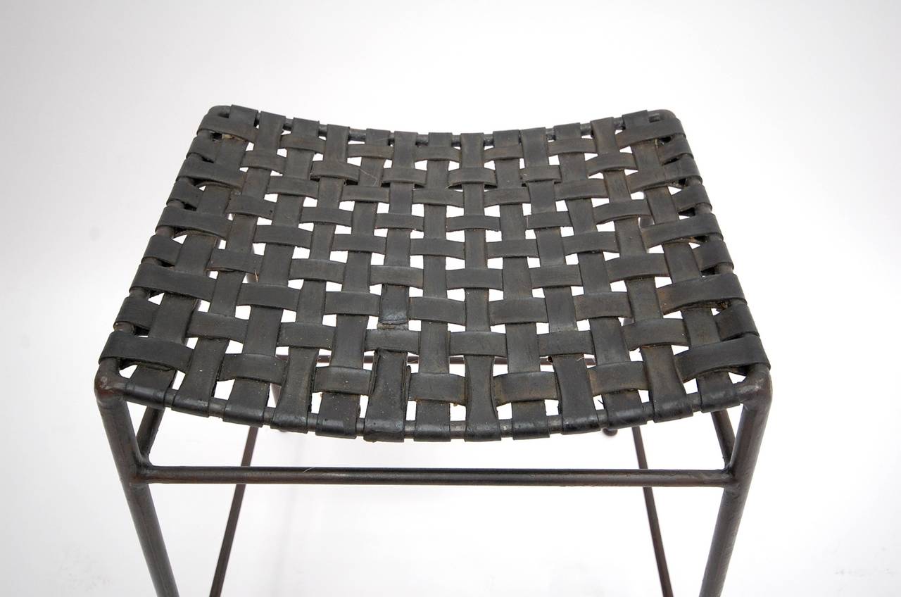 Mid-Century Modern Iron and Leather Stool by Swift and Monell For Sale