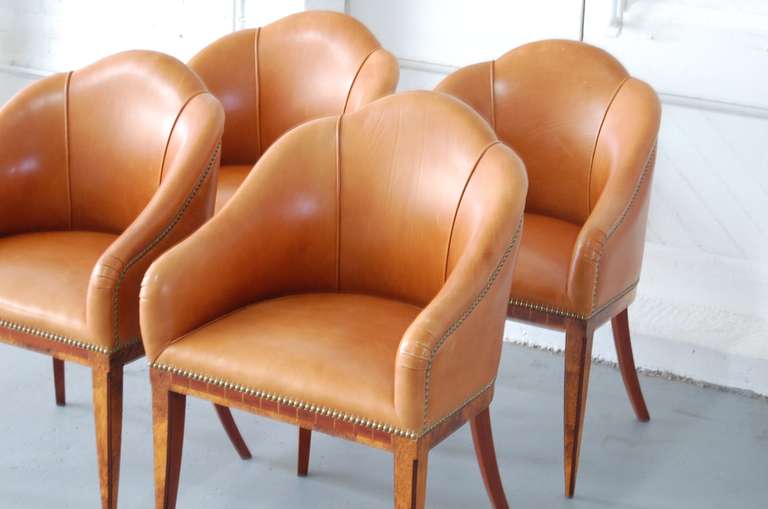 Leather Set of Four Biedermeier Chairs