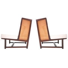 Pair of High Back Lounge Chairs by Dunbar