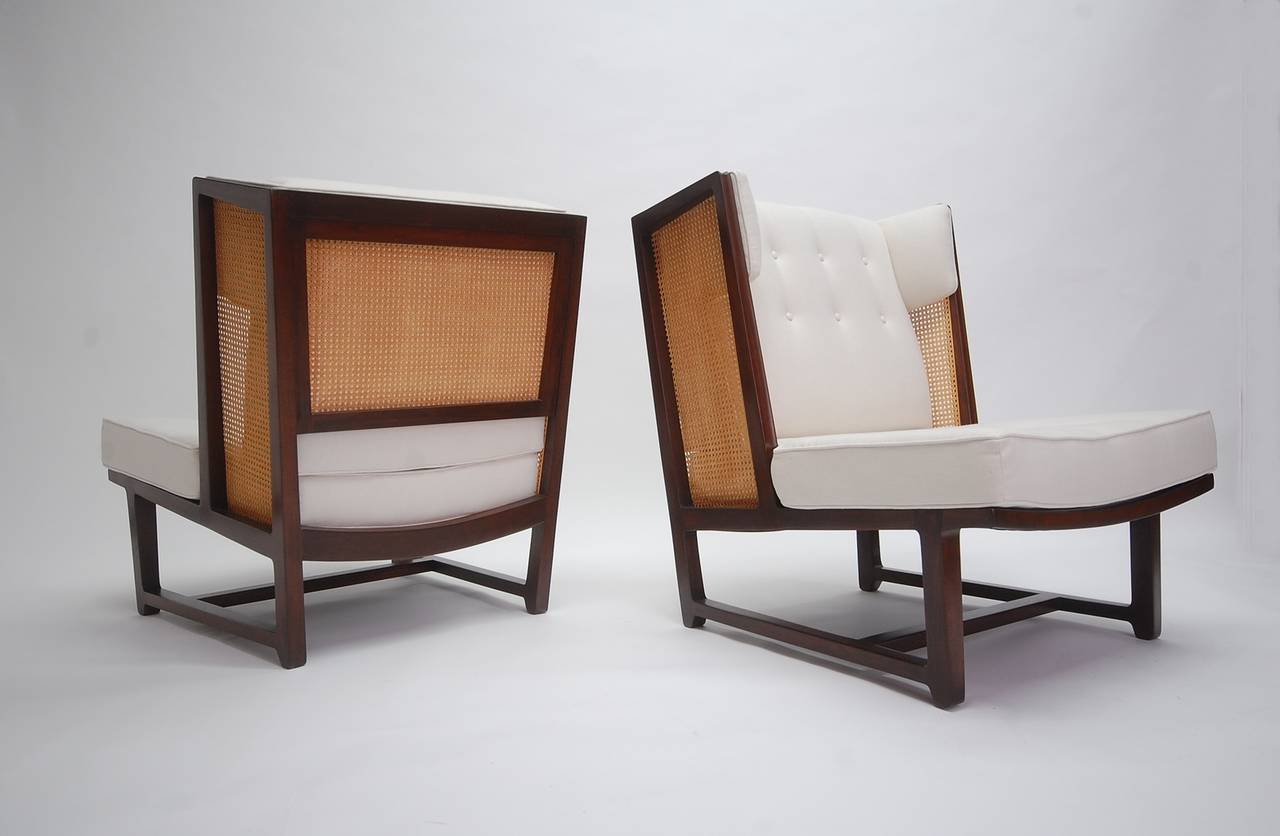 Mid-Century Modern Pair of High Back Lounge Chairs by Dunbar