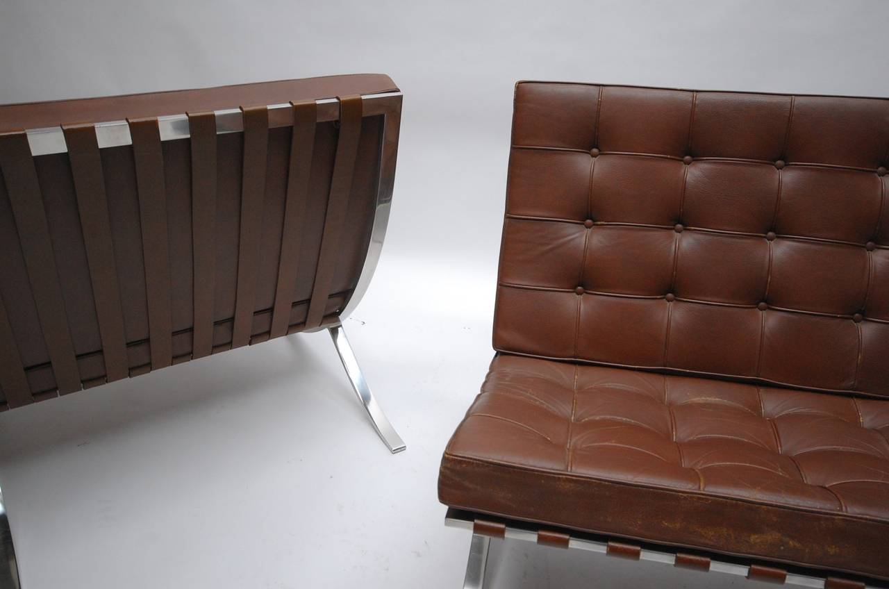 Exceptional Pair of 1960s Barcelona Lounge Chairs by Knoll In Excellent Condition In Providence, RI