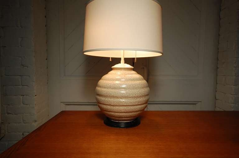 Art Deco French Pottery Lamp with Craquelé Glaze For Sale