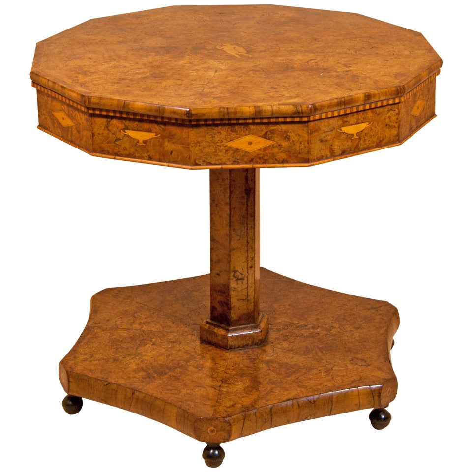 Continental Burr Yew Wood Center Table with 12 Sided Top For Sale