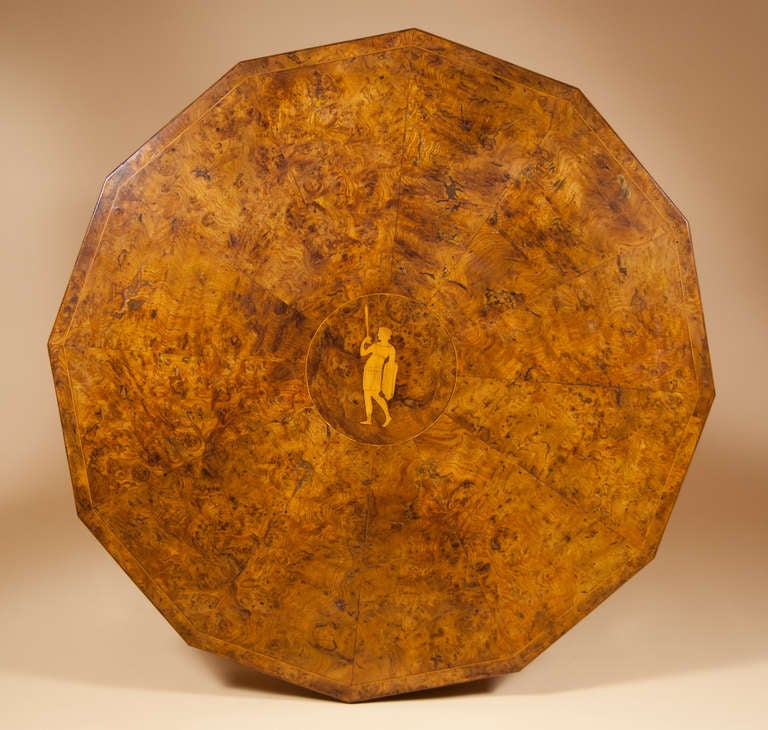 Neoclassical Continental Burr Yew Wood Center Table with 12 Sided Top For Sale