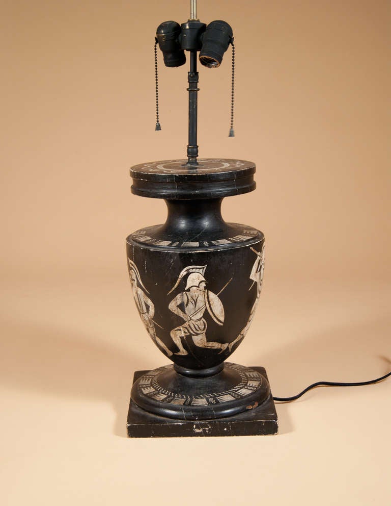 Classical Greek Neoclassical Painted Lamp With Figures For Sale