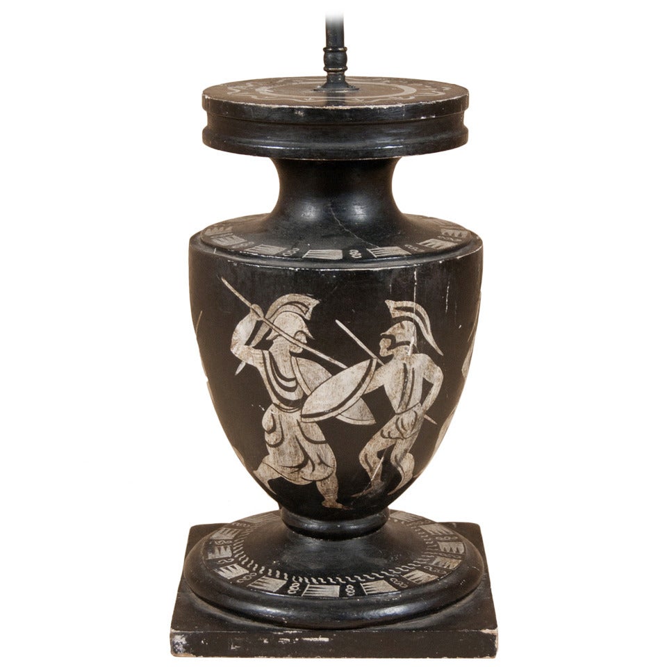 Neoclassical Painted Lamp With Figures For Sale