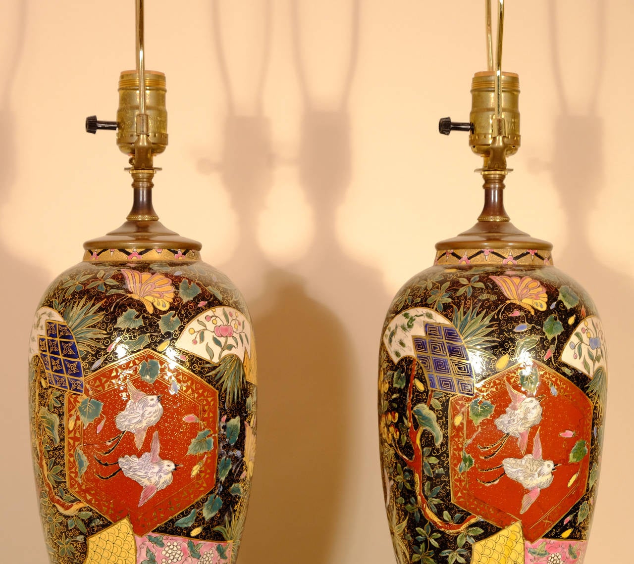 Pair of French Enameled Vases Mounted as Lamps