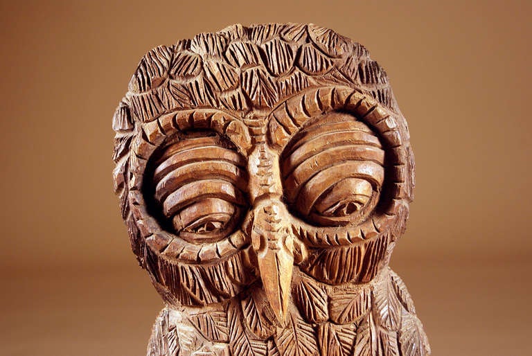 American Folk Art Carved Owl For Sale