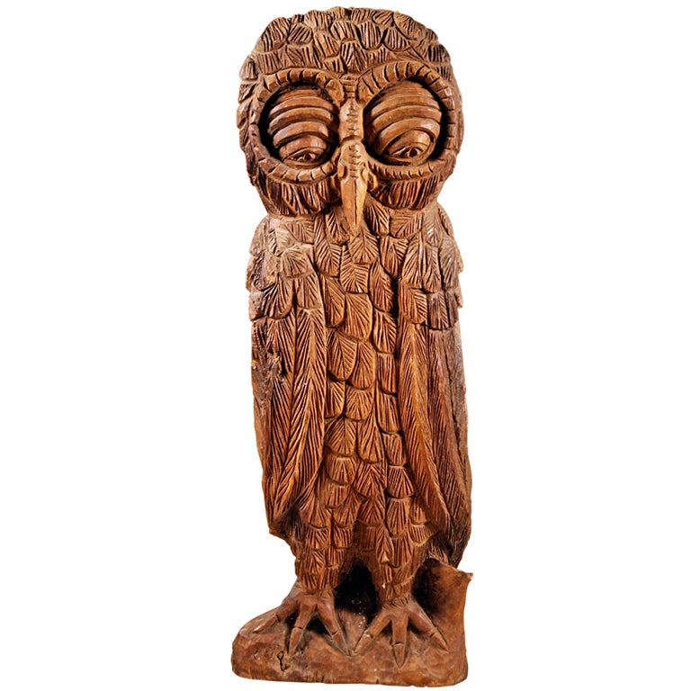 Folk Art Carved Owl For Sale