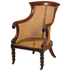 Antique English Regency Barrell-Back Caned Bergere