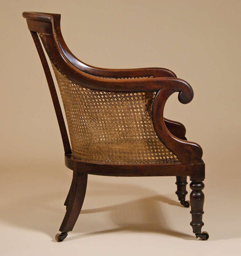 19th Century English Regency Barrell-Back Caned Bergere