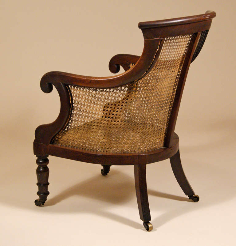 English Regency Barrell-Back Caned Bergere In Excellent Condition In Stonington, CT