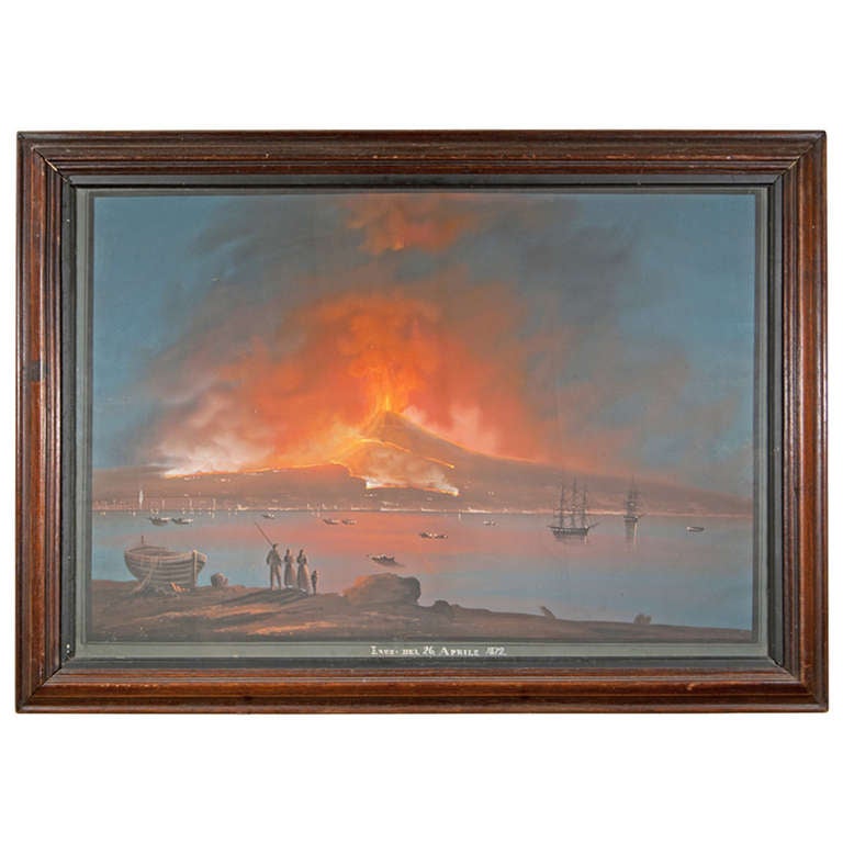 Neopolitan School Gouache of Mount Vesuvius