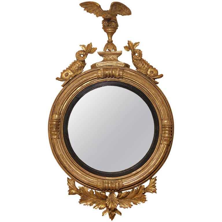 Regency Carved and Giltwood Convex Mirror For Sale