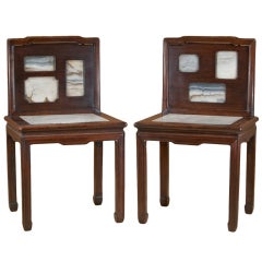 Pair of Chinese Side Chairs with inset Marble Panels