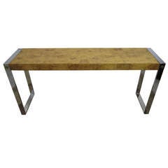 Amazing Milo Baughman Style Chrome and Olivewood Console Table Mid-century Modern