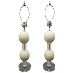 Magnificent Pair of Mid-century Modern Ostrich Egg and Lucite Lamps 7