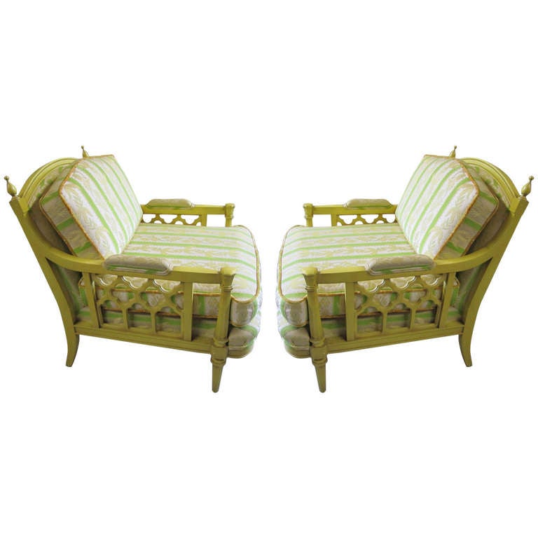 Lovely Pair Of Oversized Regency Modern Lounge Chairs Hollywood Glam