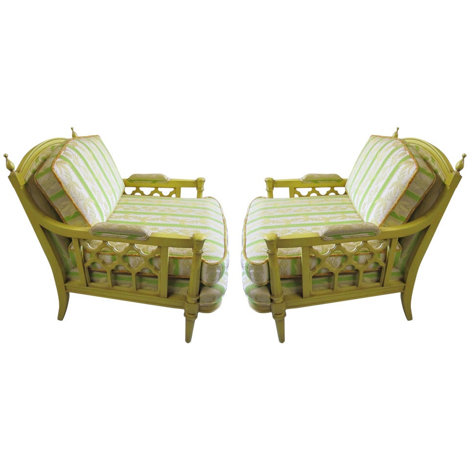 Lovely Pair Of Oversized Regency Modern Lounge Chairs Hollywood Glam For Sale