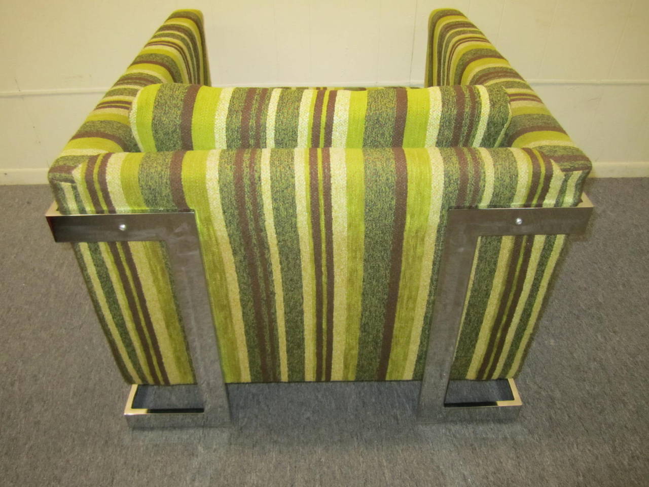 American Chunky Milo Baughman Chrome Flat Bar Lounge Chair Mid-century Modern