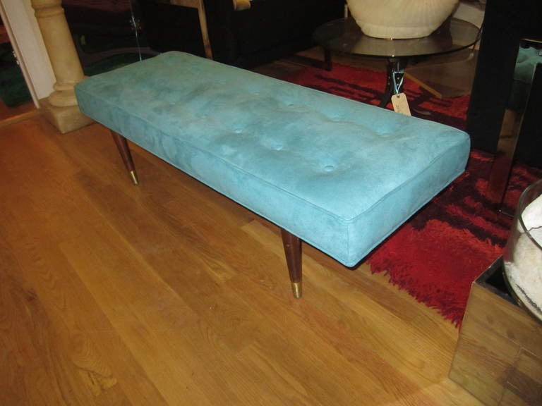 Milo Baughman Tufted Turquoise Ultra Suede Bench Mid-century Danish Modern In Excellent Condition In Pemberton, NJ