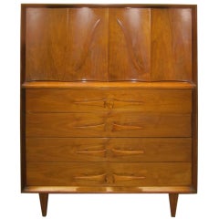 Vintage Lovely Sculptural Walnut Tall Dresser American Mid Century Modern