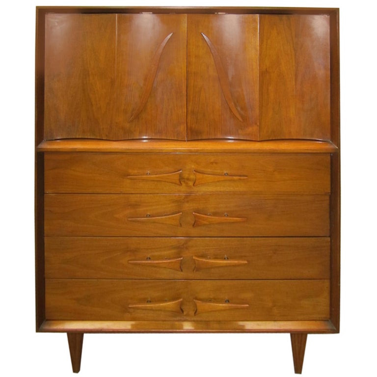 Lovely Sculptural Walnut Tall Dresser American Mid Century Modern For Sale at 1stDibs mid