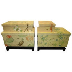 Sensational Pair of Chinoiserie Custom Painted Designer Bedside Night Stands