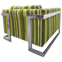 Chunky Milo Baughman Chrome Flat Bar Lounge Chair Mid-century Modern