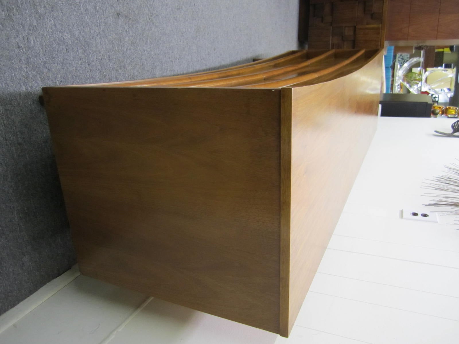 Mid-20th Century Handsome Mid-century Modern Bowed Front Walnut Credenza For Sale